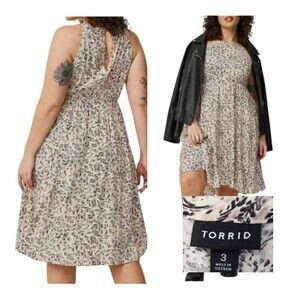 Torrid  A-line Mini Dress 3X Cream Background Multi Floral Viscose Summer Dress